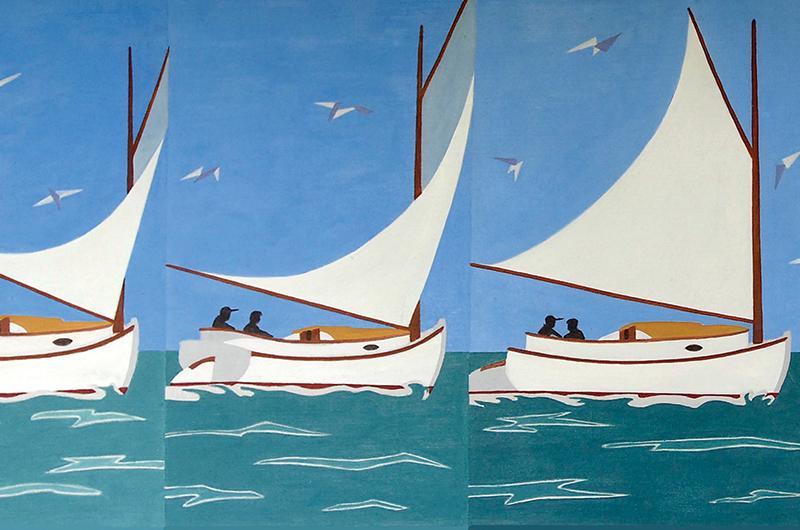 Bill Abbe, Cat Boat, circa 1960, oil, 20 x 52 inches.