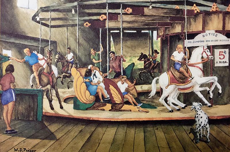 W.D. Prizer, The Flying Horses at Oak Bluffs, circa 1949, watercolor.