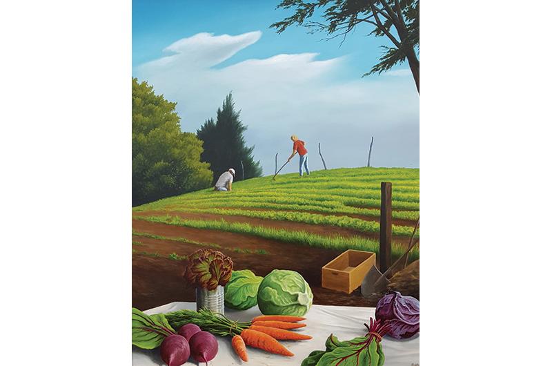 Anthony Benton Gude, Vineyard Farm Stand, oil, 24 x 30 inches.