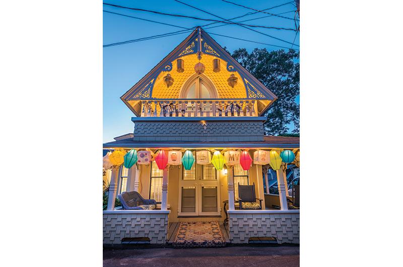 The Carpenter Gothic–style cottage in full regalia for the Camp Ground’s annual Grand Illumination Night.