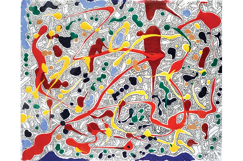 Suddenly, Twirling Above Us, an acrylic and ink on paper by Carol Brown Goldberg.