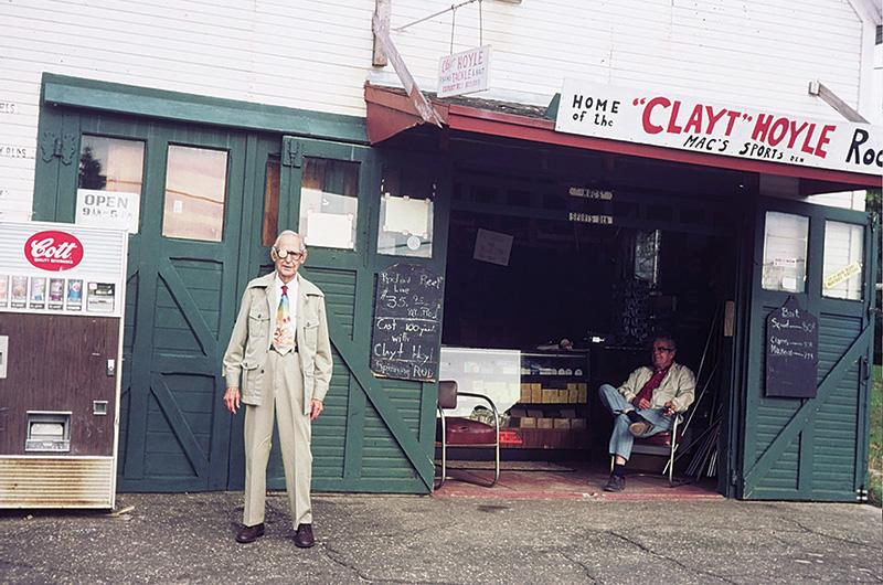 Clayt Hoyle in front of his old tackle shop in the 1970s. Though the name was changed to Mac’s Sports Den by the new owners, it was still known as the go-to spot to purchase a Clayt Hoyle fishing rod.