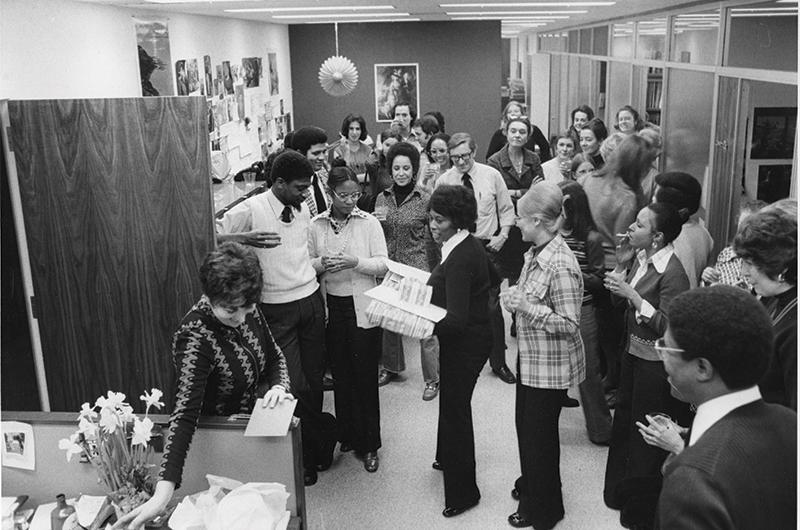 Littles hosted a birthday party for her secretary in 1974.