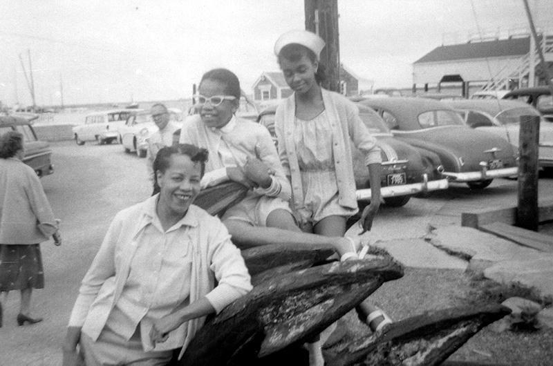 Young Harris (in glasses), her mother, Rhoda, and cousin Josette Jones in Edgartown, August 1958.