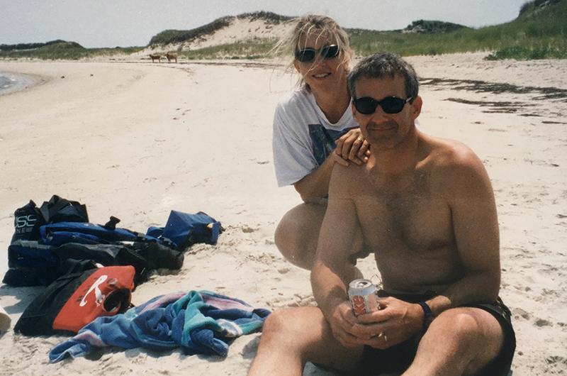 Kris Newby and her husband, Paul, on the Elizabeth Islands, where they believe they contracted Lyme disease in 2002.