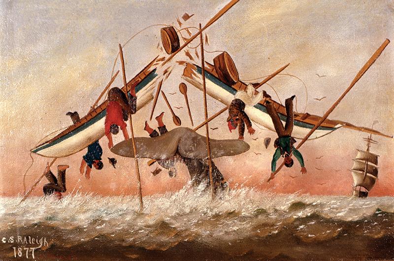 Life at sea was dangerous, as depicted in this 1877 painting by C.S. Raleigh of a whaleboat being crushed by a whale.