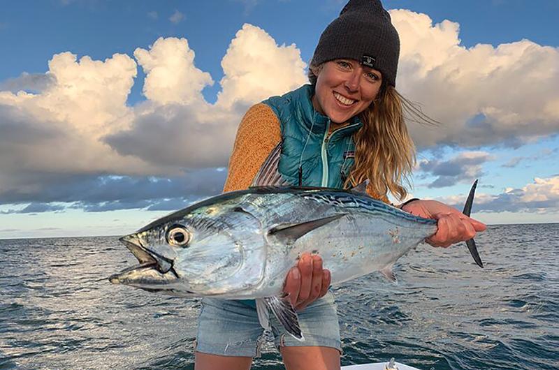 Schuster poses with a false albacore.