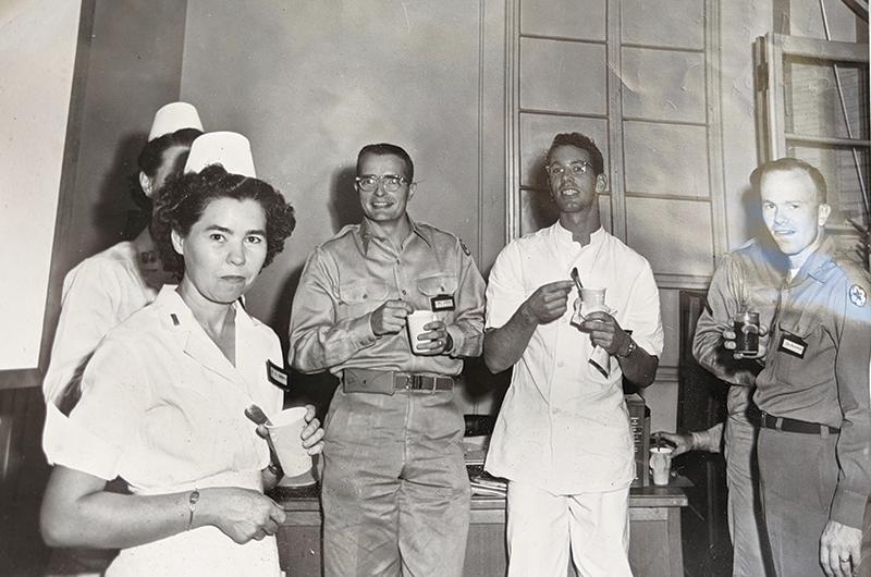 Norton (second from right) worked as a hospital medic in the burn ward at Fort Brooke Hospital in San Antonio, Texas, during the Korean War.