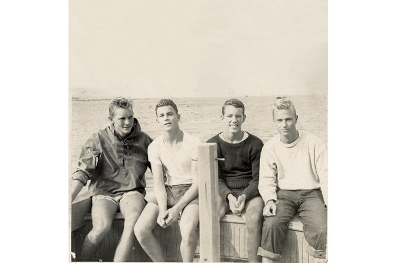 Norton and his Vineyard Haven Yacht Club sailing team (third from left, with Doug Cassel, Bob Billings, and Tom Chinlund), winners of the 1948 Sears Cup, a national championship race.