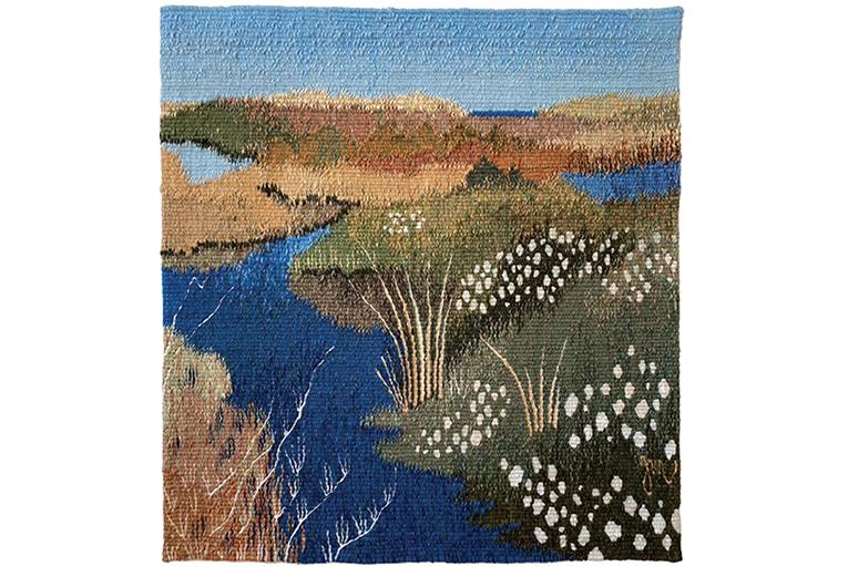Julia Mitchell, Untitled, wool, silk, and linen tapestry, 22 x 22 inches.