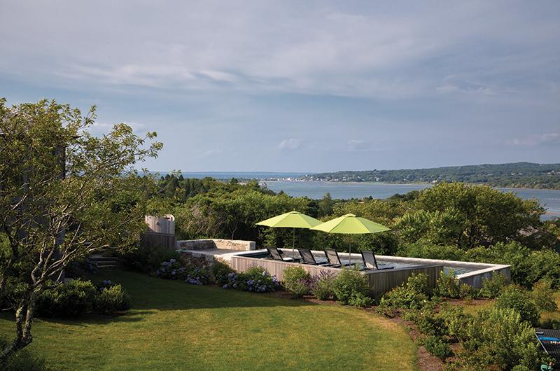 The pool, which is heated by solar panels, overlooks Menemsha Pond
and Vineyard Sound.