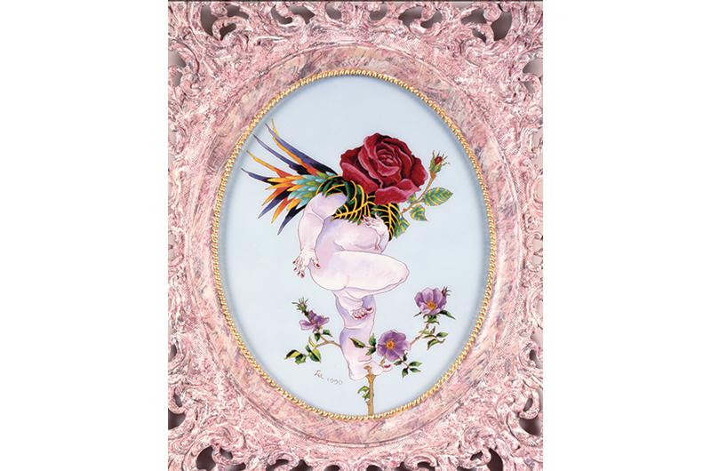 Rose Babies, reverse painted glass, 26.5 x 23 inches, 1990.