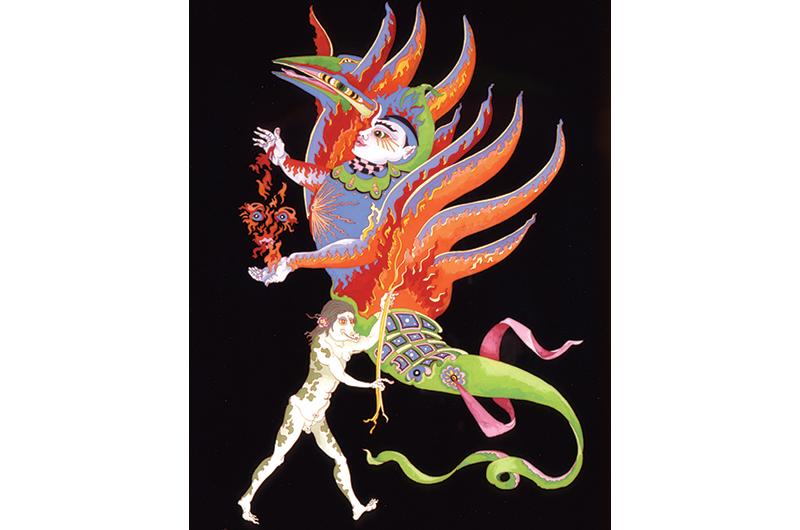 Transformation, reverse painted glass, 28 x 22 inches, 1984.