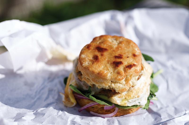 Best Breakfast Sandwich winner 7a’s egg sandwich is fire, especially if you go for the optional cheddar-jalapeño biscuit.