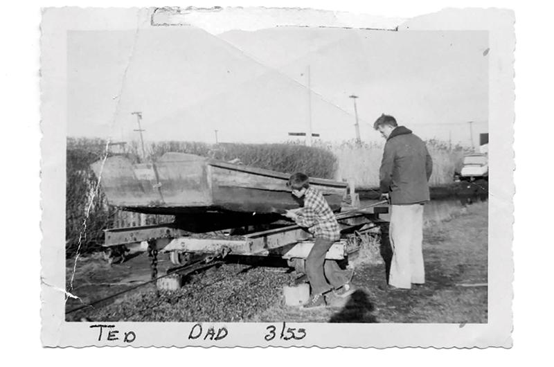 Young Box and his father prep the family punt in 1953.