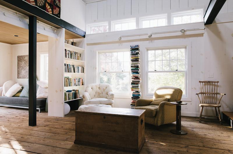 An old “Barbarella”-style barn-turned-guest-house was winterized and given a rustic makeover, more in keeping with the rest of the property.