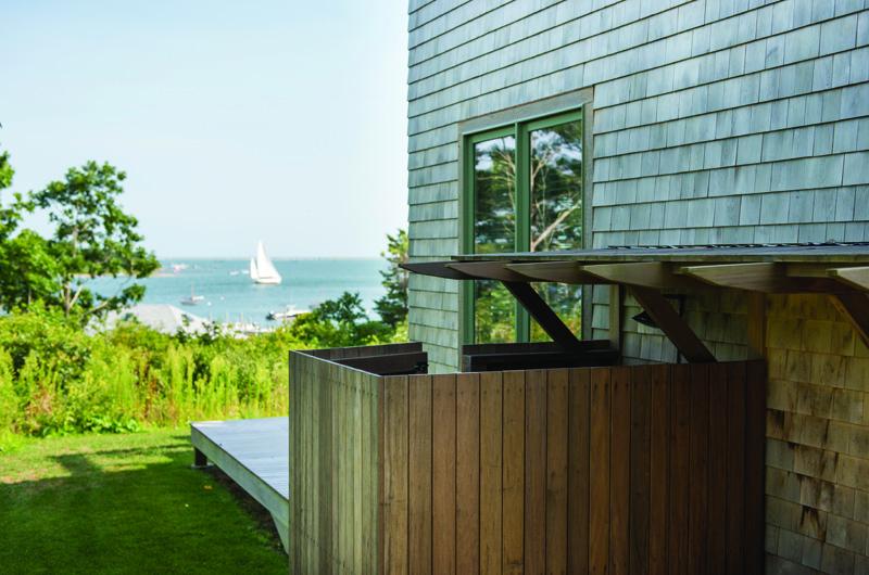 The view from the outdoor shower is to the southeast, from the narrows of Edgartown harbor over Katama Bay.