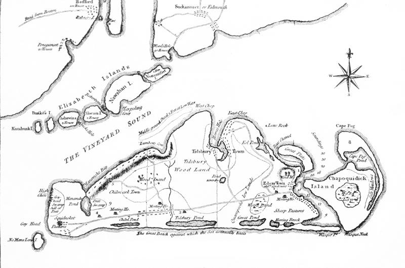 A 1784 English map of Martha’s Vineyard “with its dependencies.”